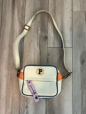 Parchita Panal Crossbody Bag White Orange Vegan Leather Adjustable Strap Womens